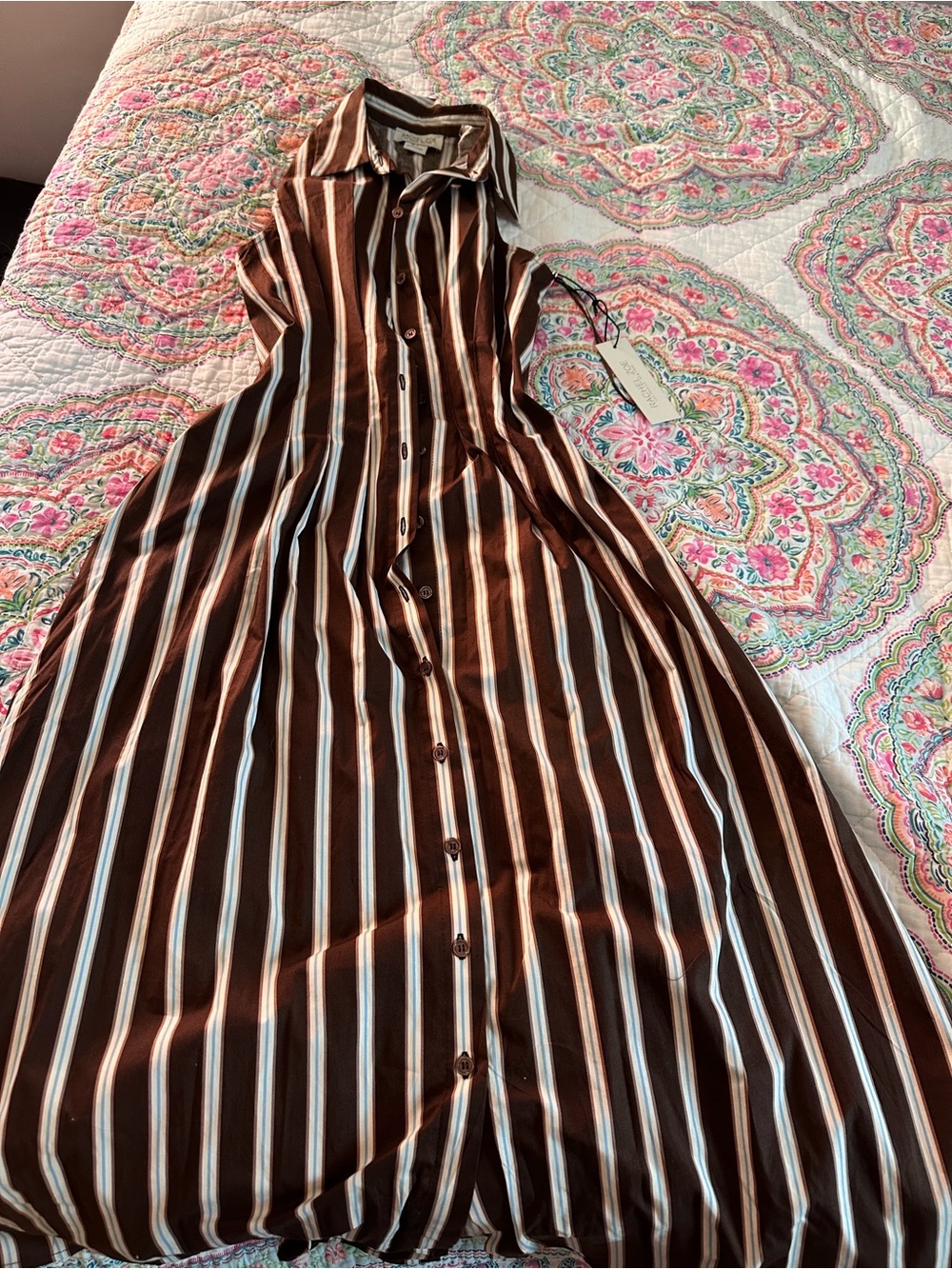 Sleeveless Brown Striped Button-Front Maxi Dress